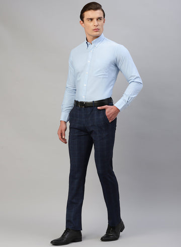 Navy Blue Uncrushable Check Trouser