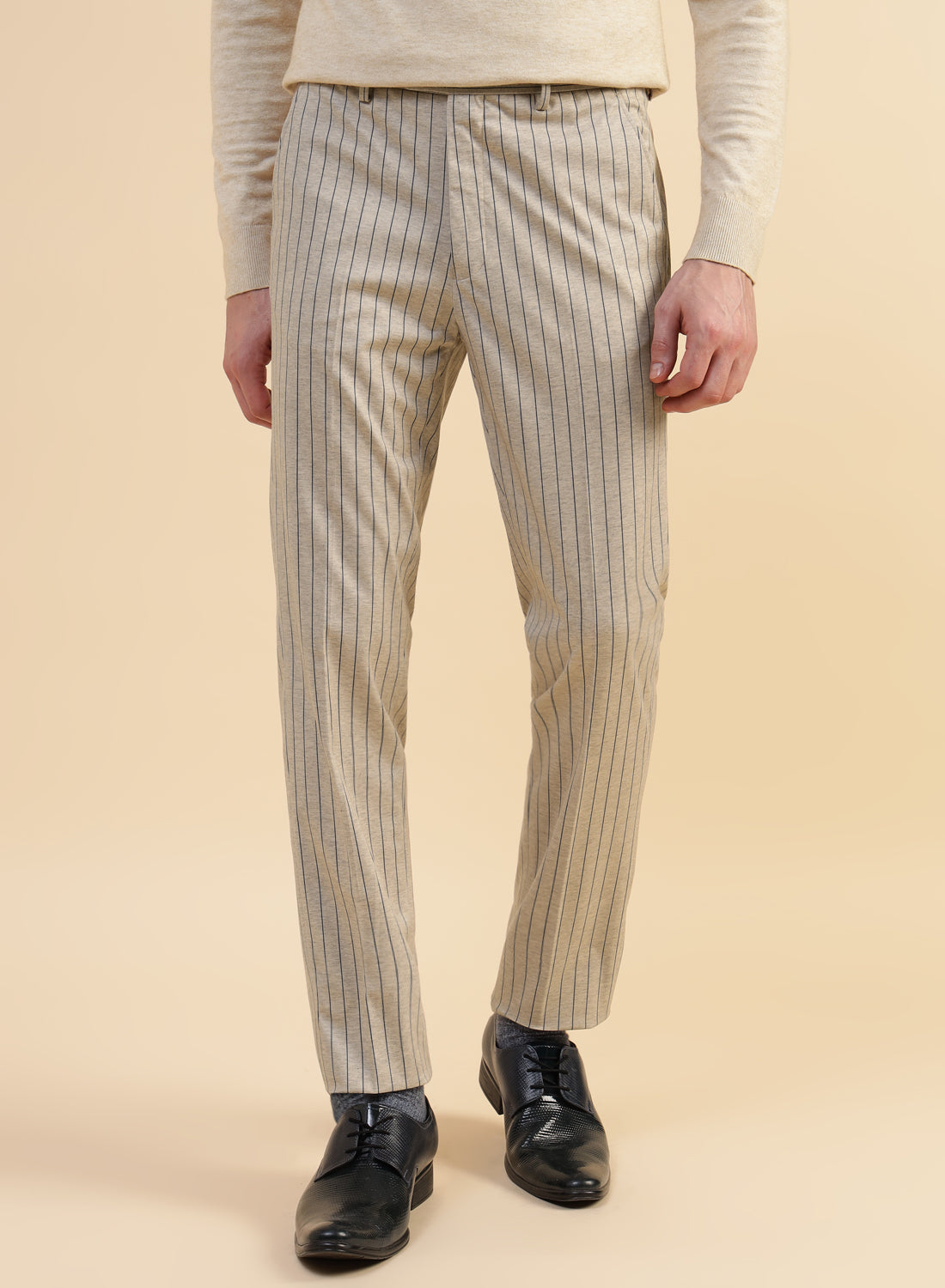 Beige Uncrushable Stripe Trouser