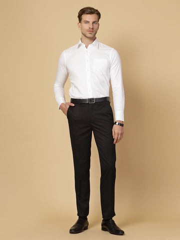 Black Solid Polywool Trouser