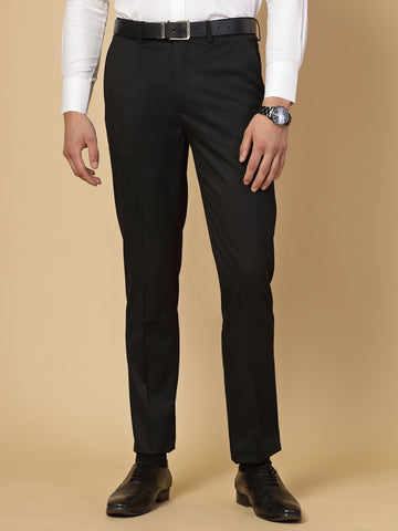 Black Solid Polywool Trouser