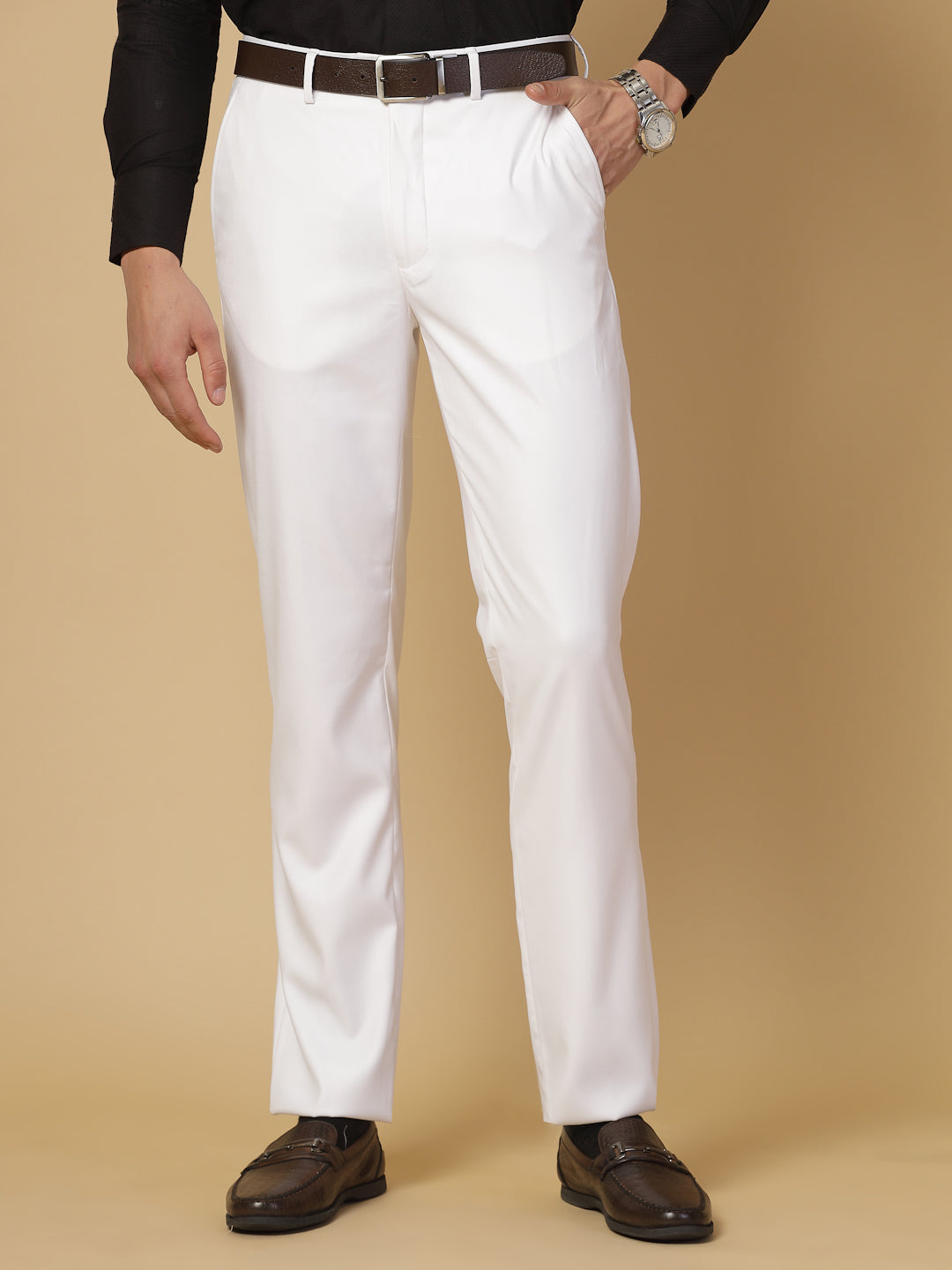 White Rayon Solid Trouser