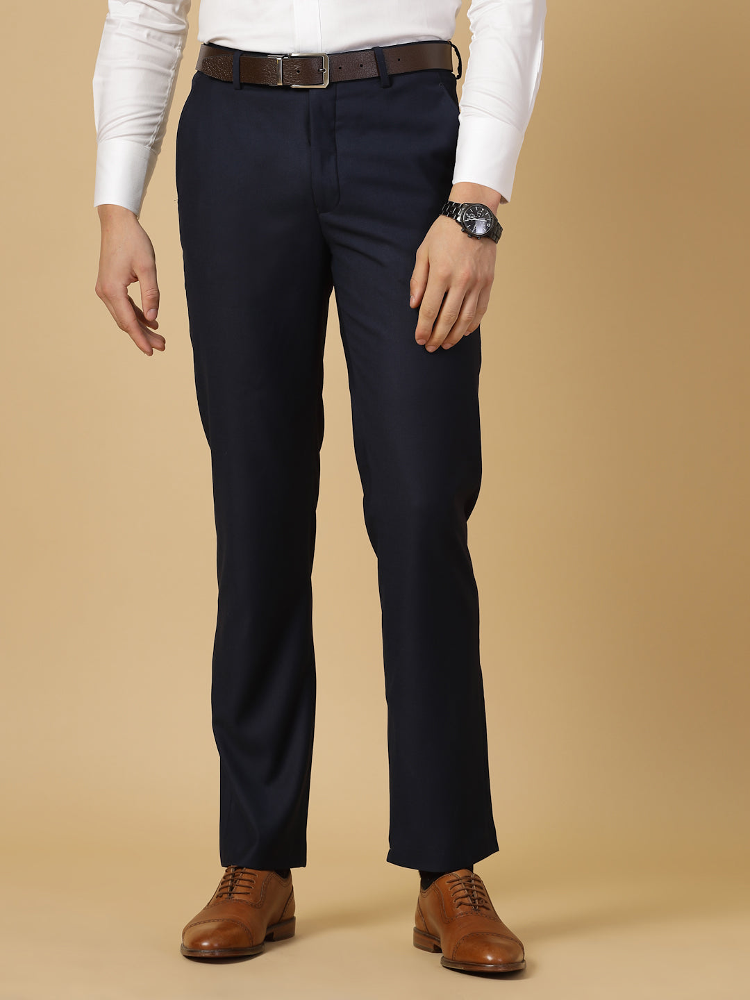 Blue Solid Rayon Trouser