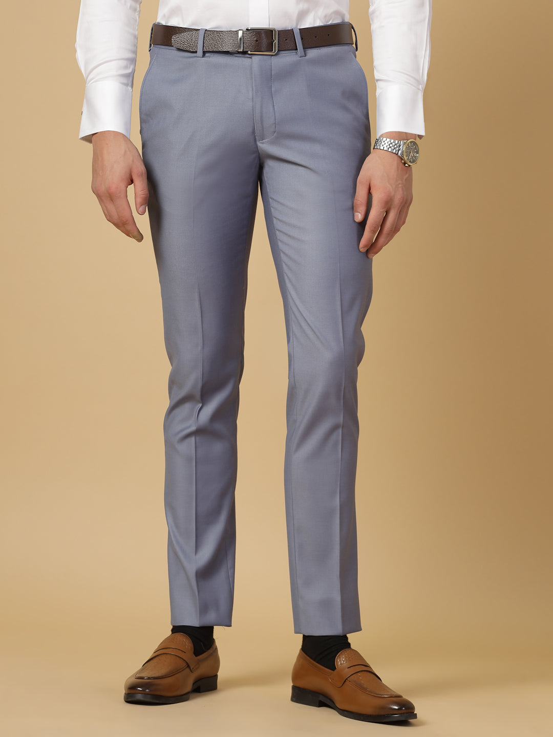 Sky Blue Solid Smart Trouser