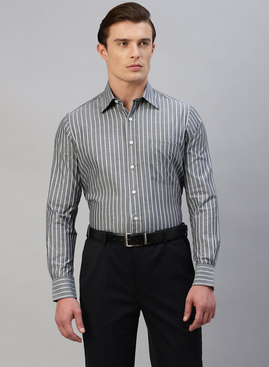 Black Cotton Structured Full Sleeve Shirt