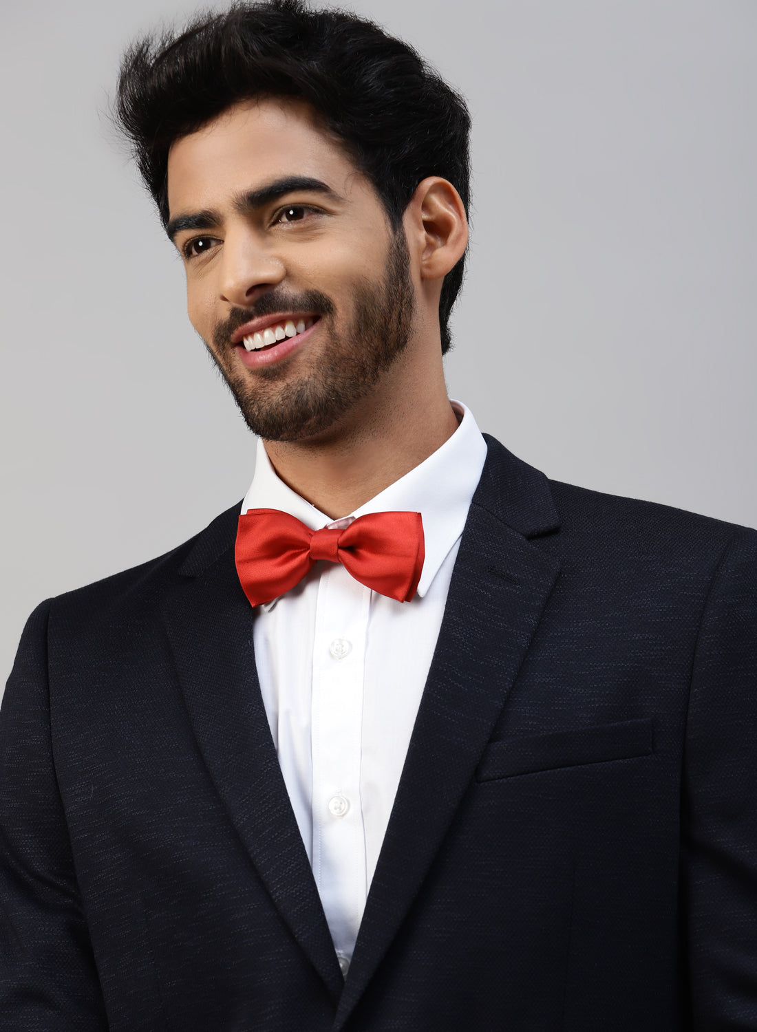 Black dress shirt 2024 red bow tie