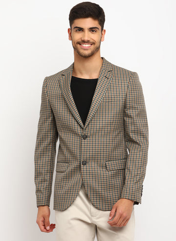 Beige Check Notch Collar Jacket