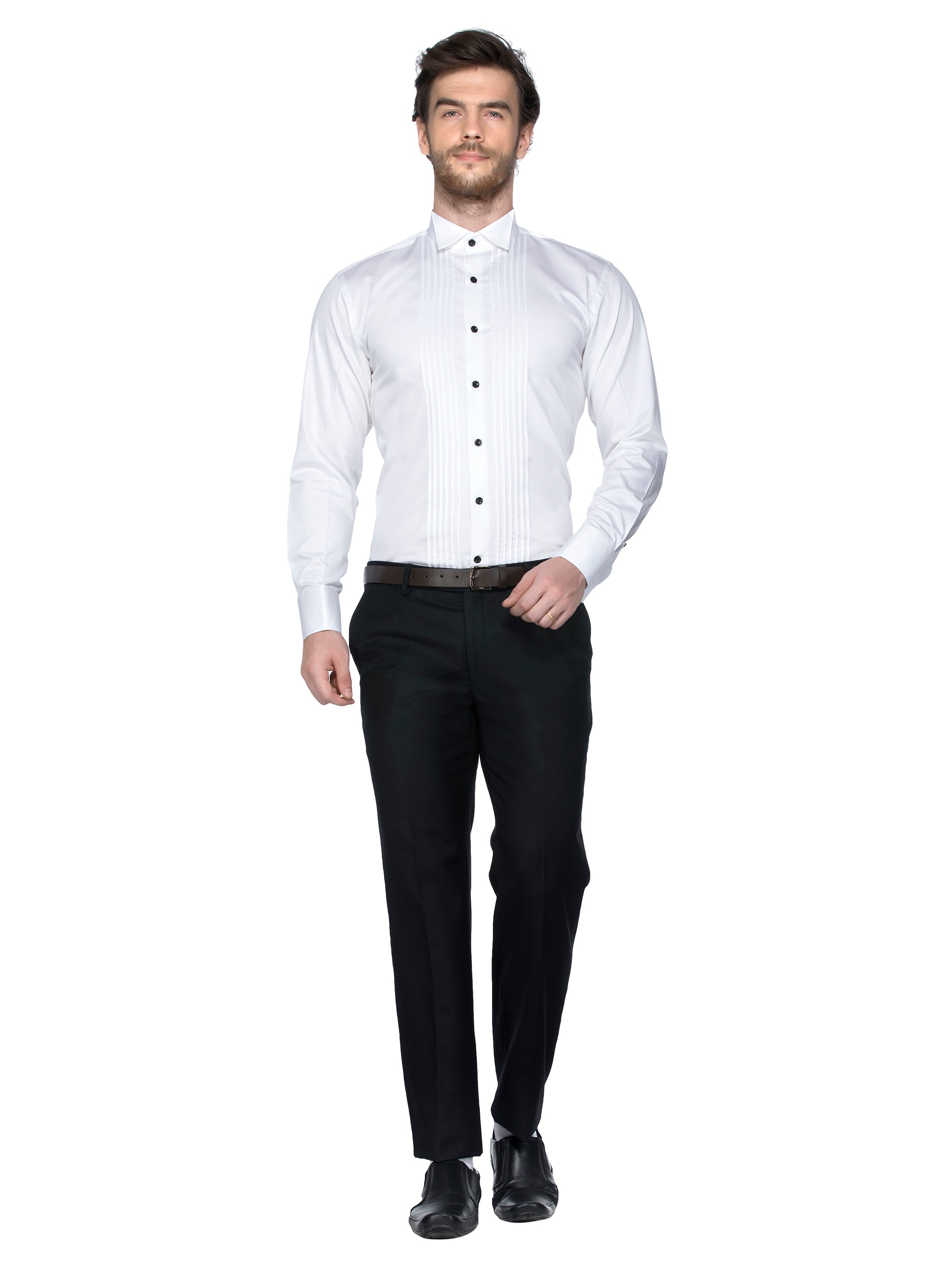 White Cotton Wing Collar Tuxedo Shirt